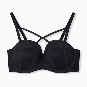NWT Black Microfiber & Lace Strappy Push-up Strapless Bra